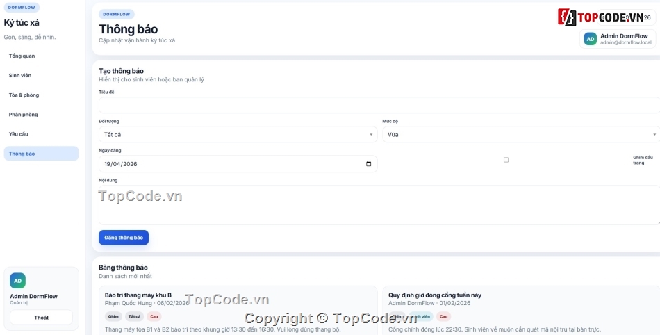 Code quản lý,quản lý,quản lý ký túc xá